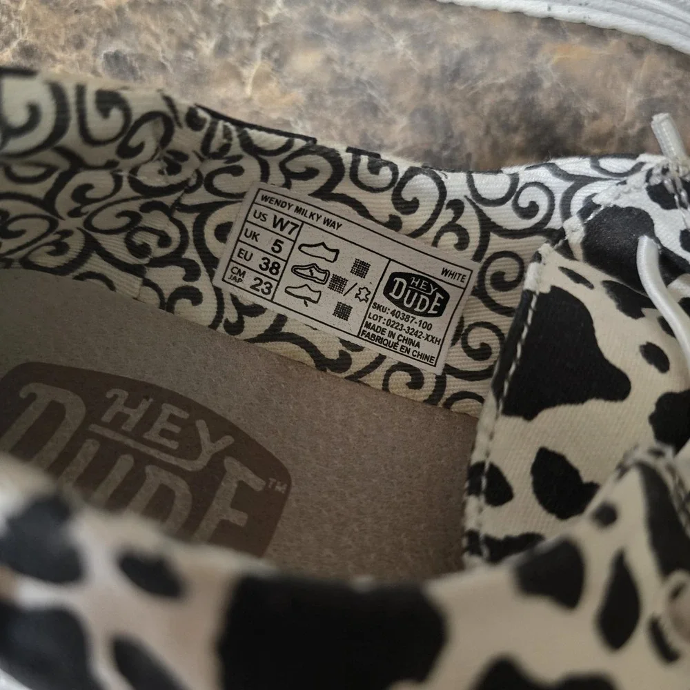 hey dude wendy womens size 7 shoes black white cow slip on comfort sneakers